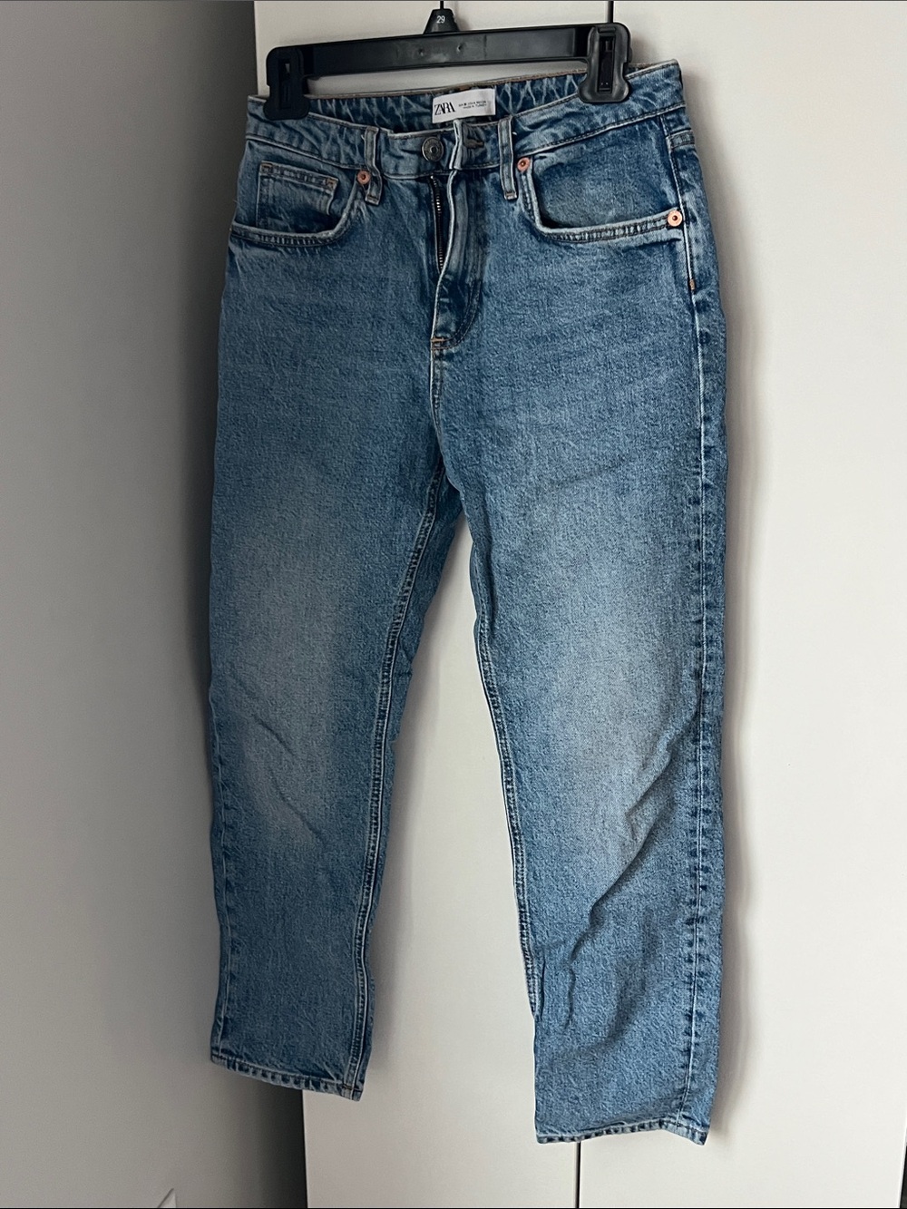Zara Medium Blue High-Rise Straight Jeans